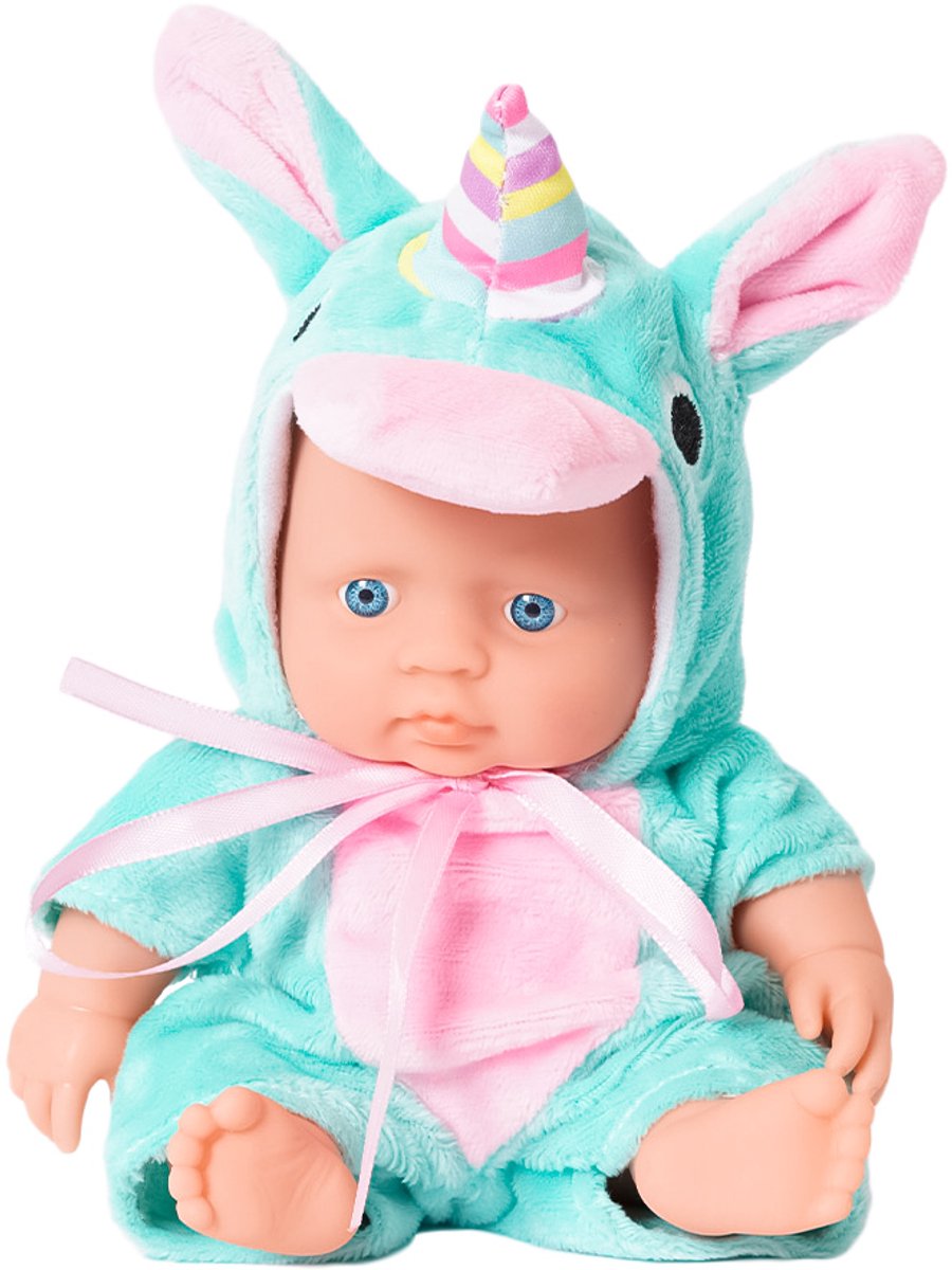 Speelgoedtopdeals – Babypop in Dierenpak – Eenhoorn pakje – 20 cm