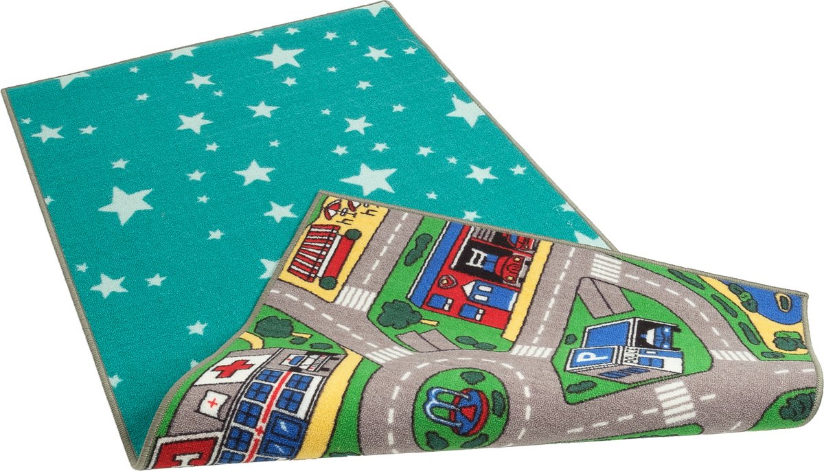 Dubbelzijdig speelkleed city en sterren 100x200cm