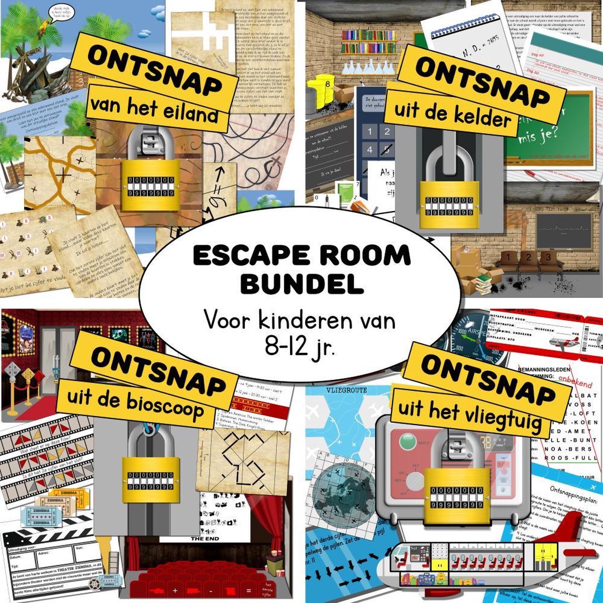 4x Escape room voor kinderen – 8 t/m 12 jaar – Compleet draaiboek – Print zelf uit!