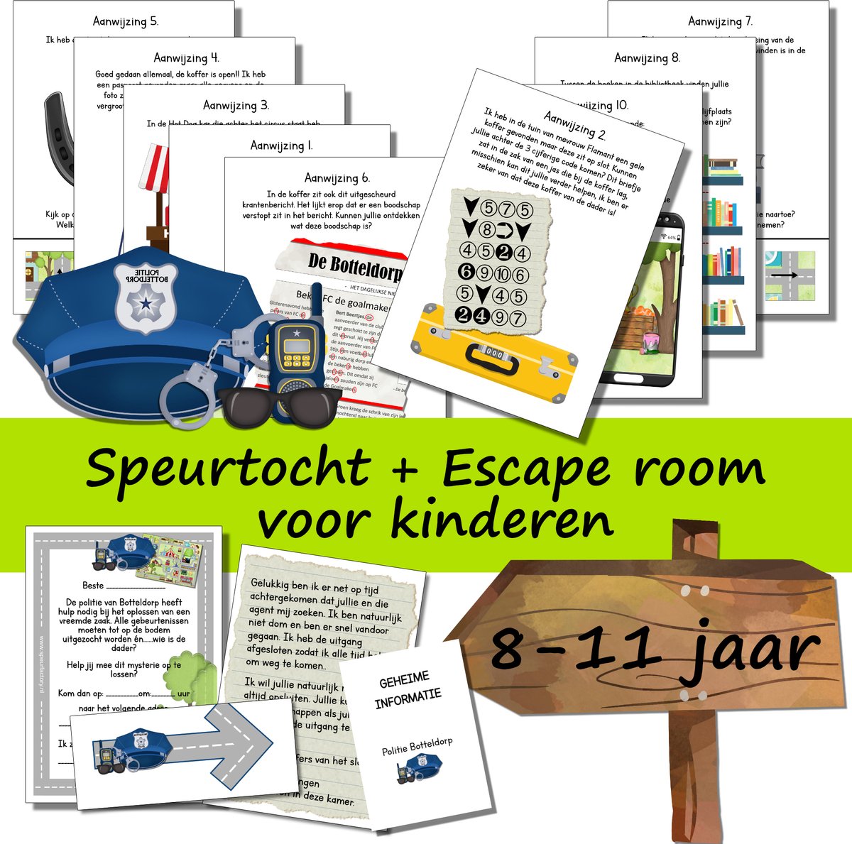 Escape room + speurtocht voor kinderen – Het mysterie van Botteldorp – kinderfeestje - 8 t/m 11 jaar – compleet draaiboek – Print zelf uit!