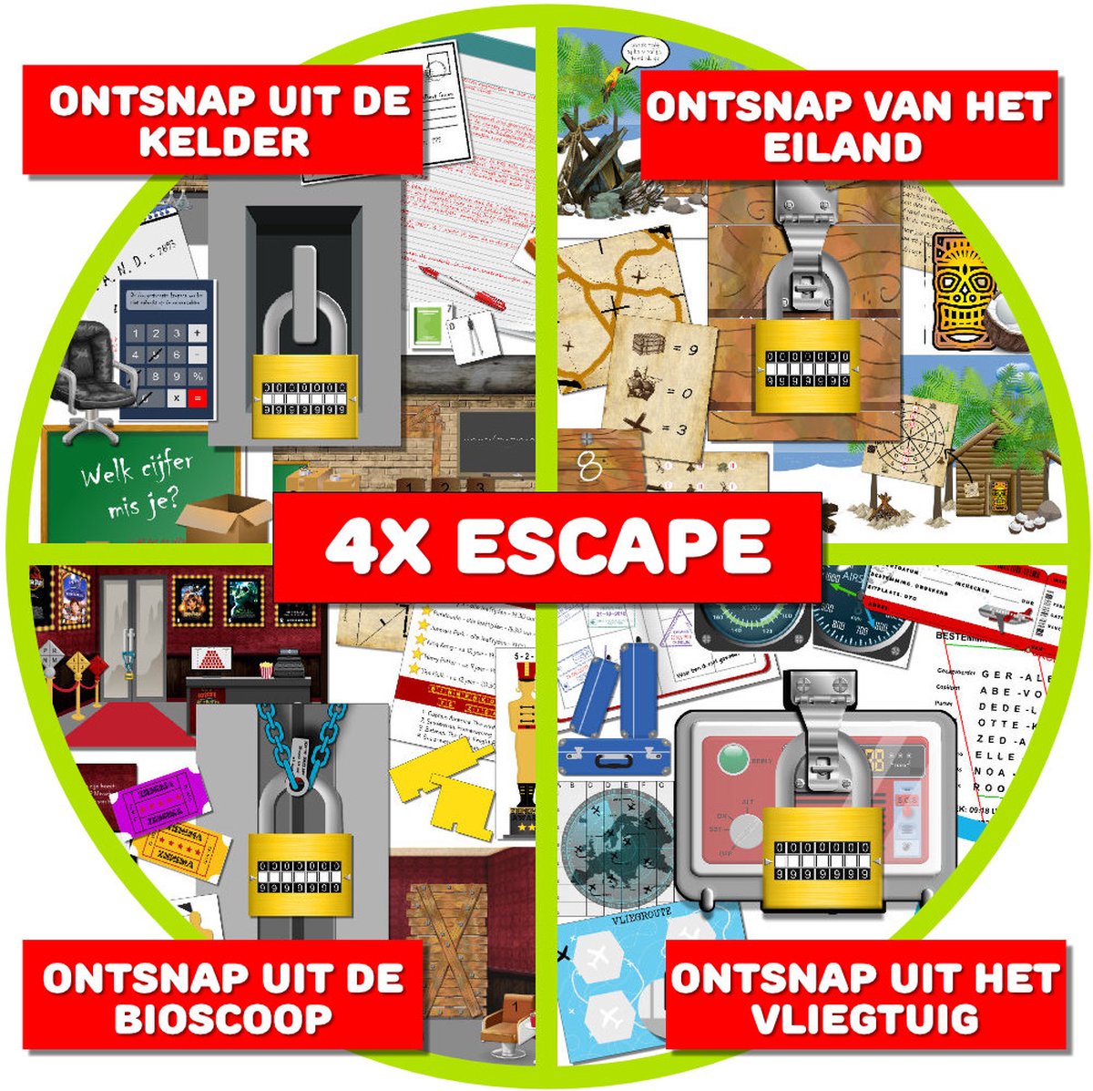 Escape room voor kinderen - Bundel 1 - 4x escape spel - kinderfeestje - 8 t/m 12 jaar - compleet draaiboek - print zelf uit – snel in huis!