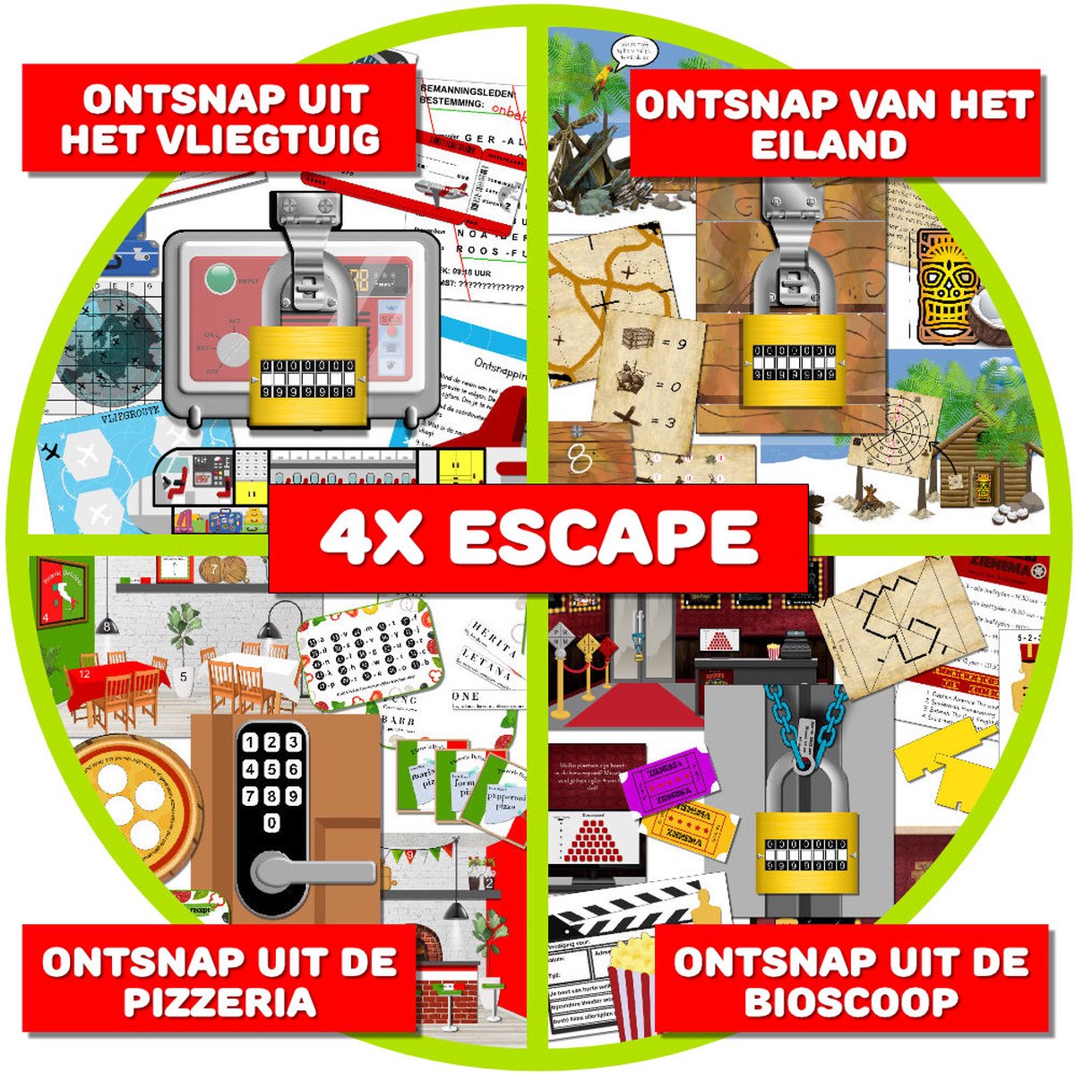 Escape room voor kinderen - Bundel 3 -  4x escape spel - kinderfeestje - 8 t/m 12 jaar - compleet draaiboek - print zelf uit – snel in huis!