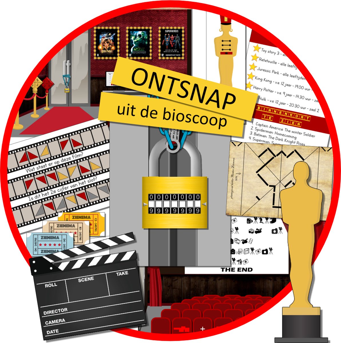 Escape room voor kinderen – Ontsnap uit de Bioscoop - kinderfeestje - 8 t/m 12 jaar - compleet draaiboek - print zelf uit – snel in huis!