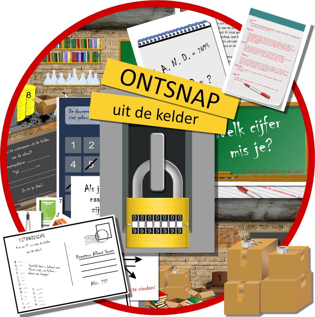 Escape room voor kinderen – Ontsnap uit de kelder - kinderfeestje - 8 t/m 12 jaar - compleet draaiboek - print zelf uit – snel in huis!