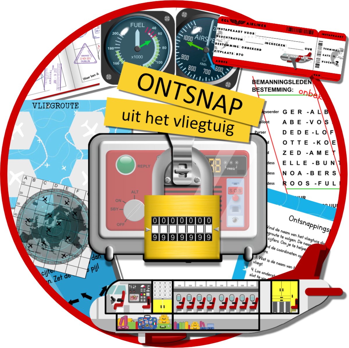 Escape room voor kinderen – Ontsnap uit het vliegtuig - kinderfeestje - 8 t/m 12 jaar - compleet draaiboek - print zelf uit – snel in huis!