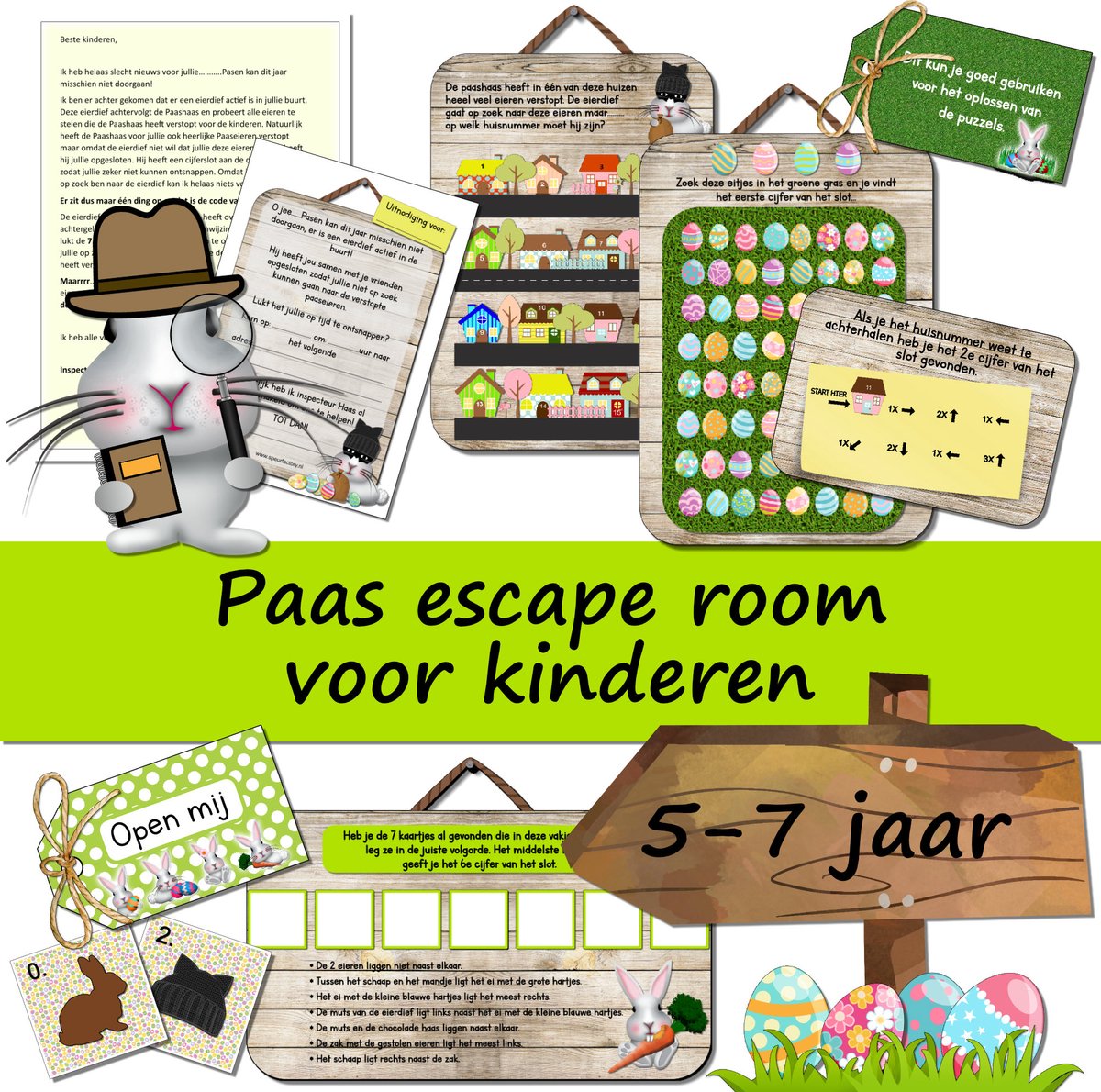 Paas escape room voor kinderen – 5 t/m 7 jaar – ‘De eierdief’ – compleet draaiboek – Print zelf uit!