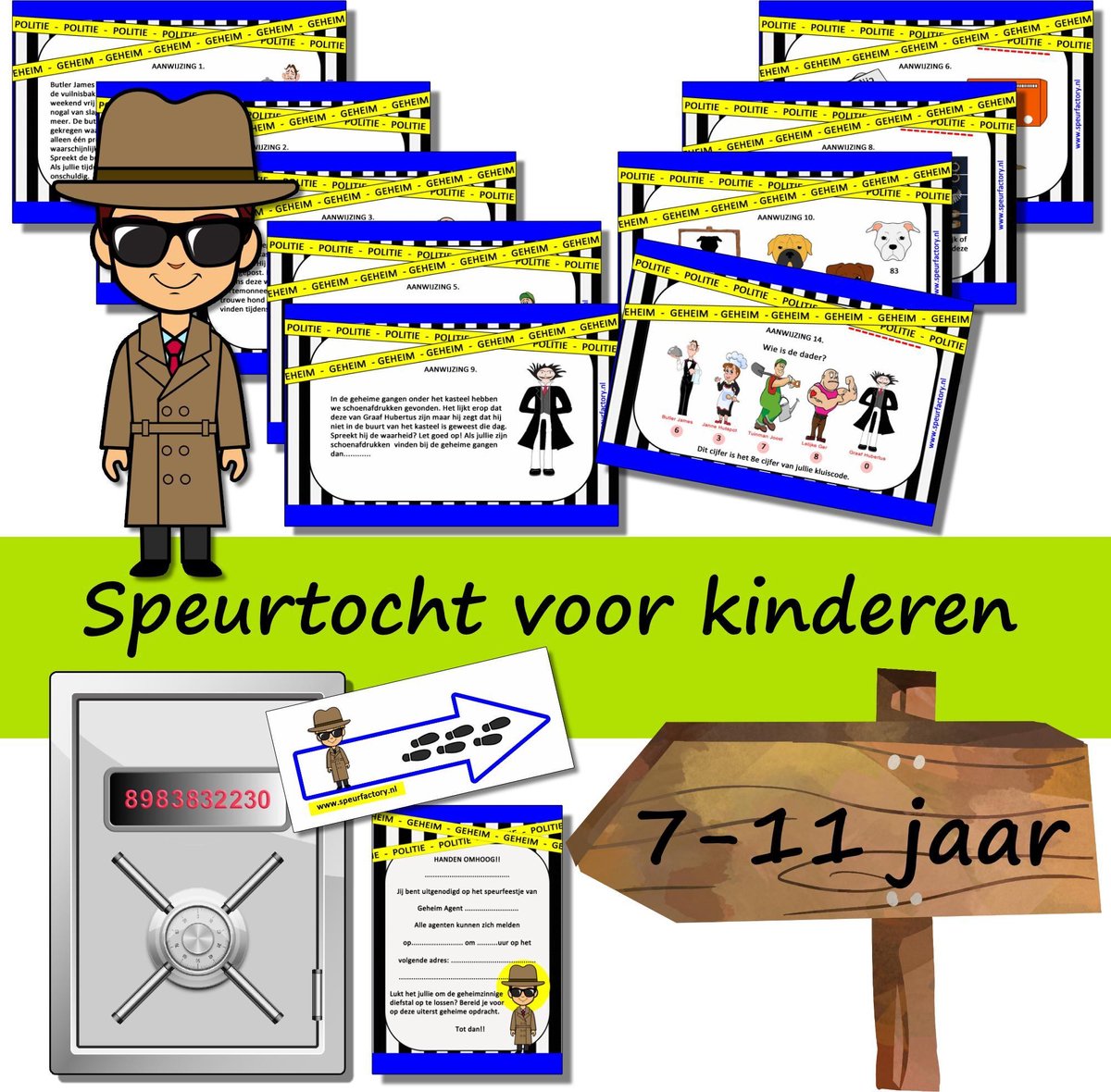 Speurtocht voor kinderen - De geheimzinnige diefstal - 7 t/m 11 jaar - kinderfeestje - speurtocht - compleet draaiboek - PRINT ZELF UIT!