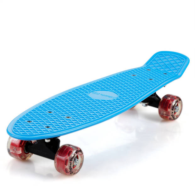 Skateboard, blauw/rood, retro, LED, met PU-dempers