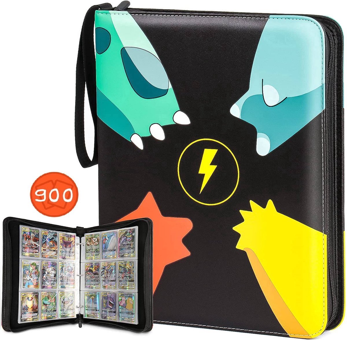 Verzamelmap Pokèmonkaarten - 900 Kaarten - 100 Pagina’s map - 9 Pocket / vakken - A4 Formaat - Box - Binder -Zwart