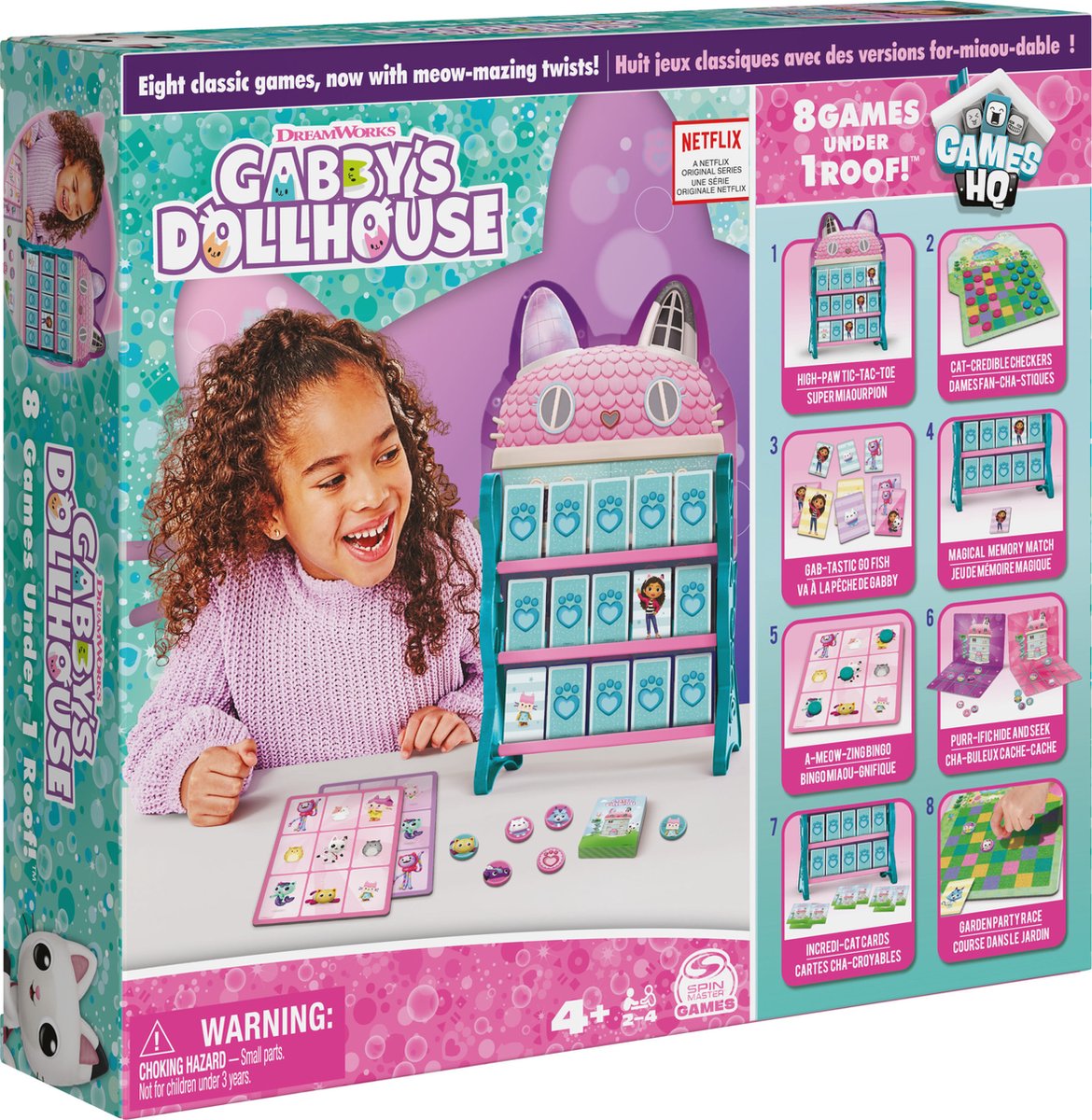 Gabbys Poppenhuis - Spellencentrum dammen boter-kaas-en-eieren memory Go Fish bingokaarten bordspellen Netflix feestspullen