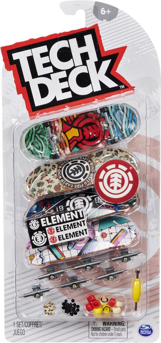 Tech Deck , Ultra DLX fingerboard, 4-pakket, Element Skateboards, verzamelbare en aanpasbare miniskateboards