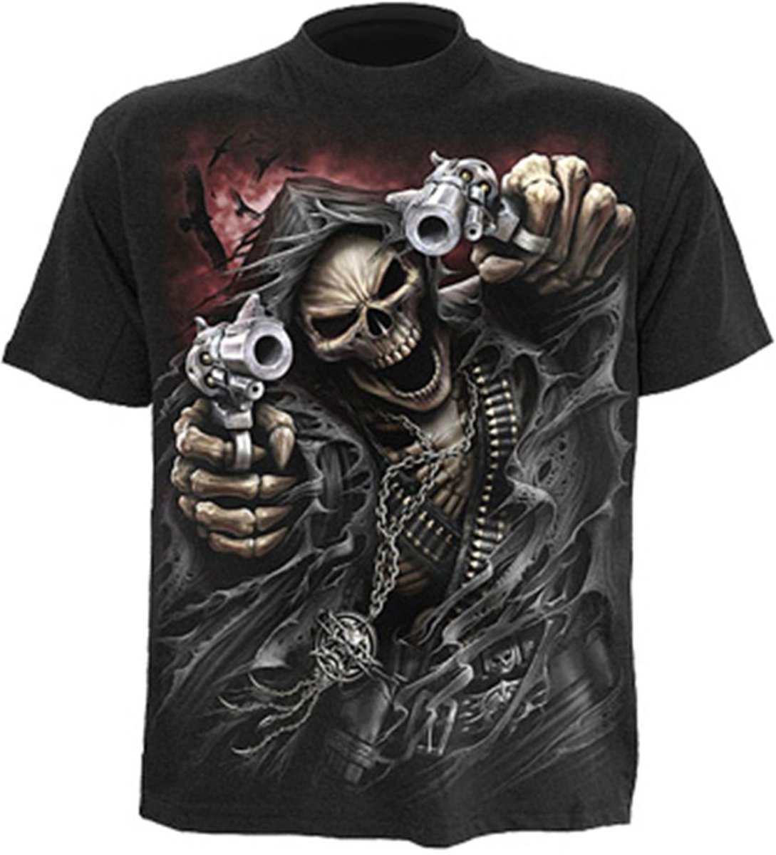 Assassin, gothic fantasy metal skelet mannen T-shirt zwart - XL - Spiral