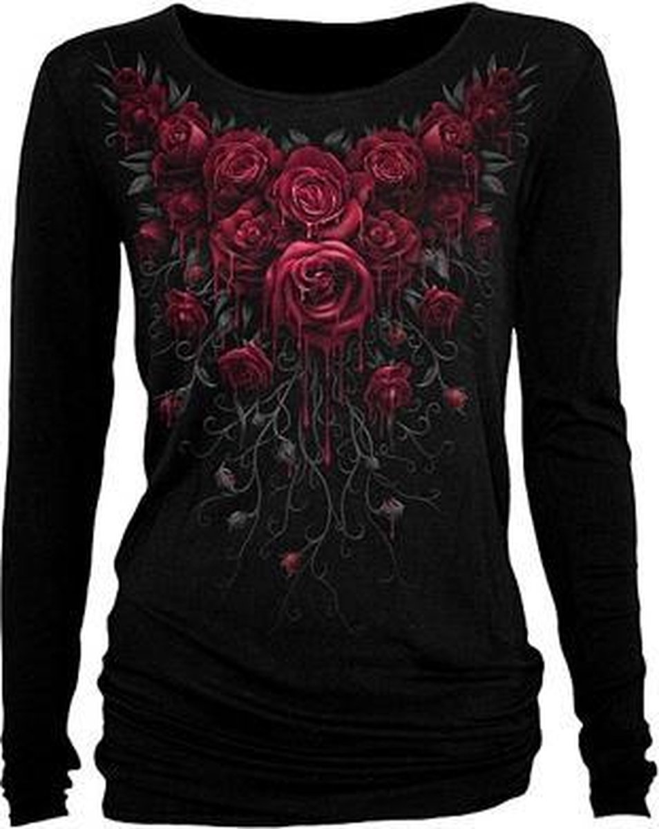 Blood Rose, gothic fantasy metal rozen dames shirt met lange mouwen zwart - L - Spiral Direct