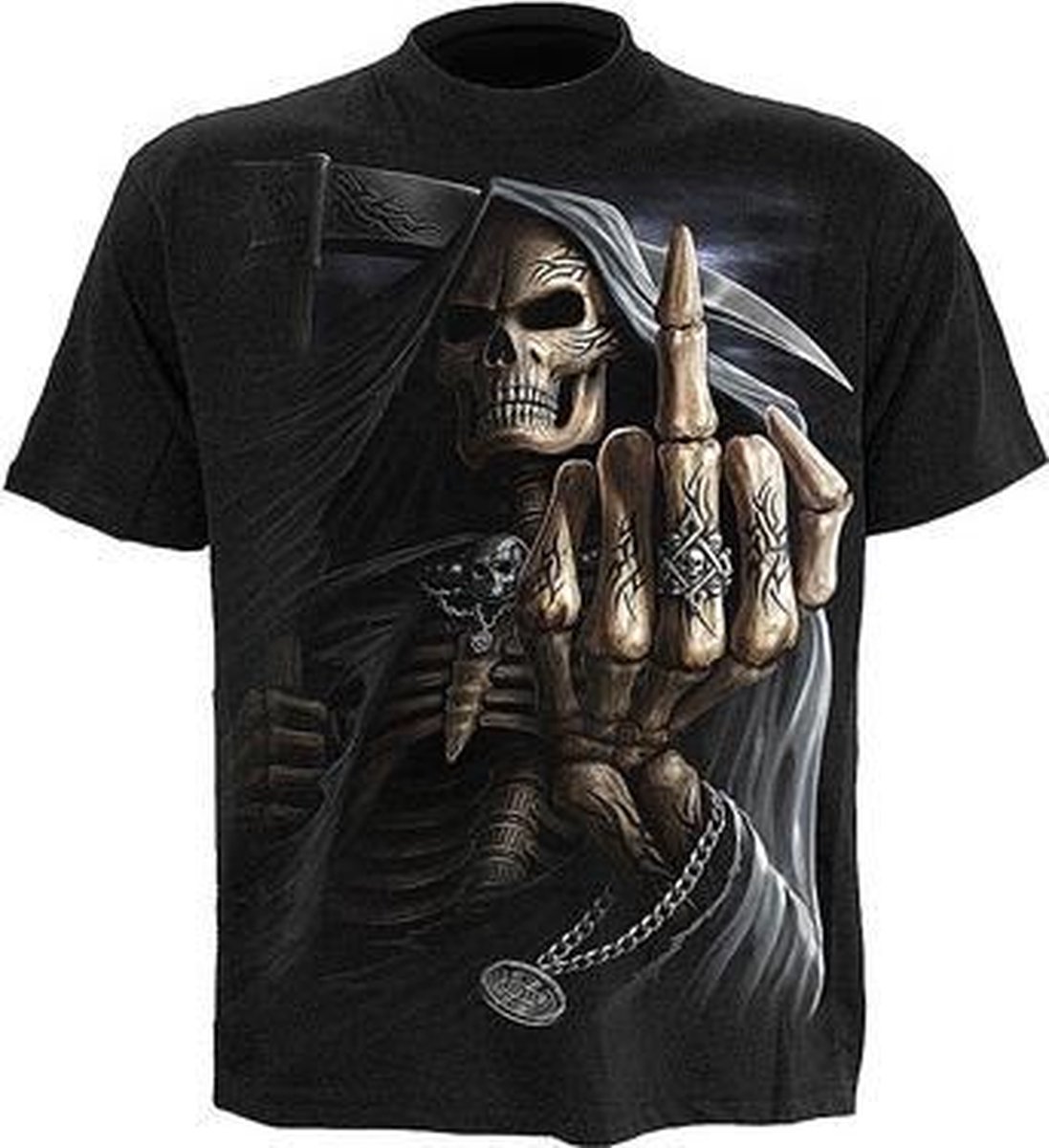 Bone Finger, gothic fantasy metal skelet mannen T-shirt zwart - L - Spiral