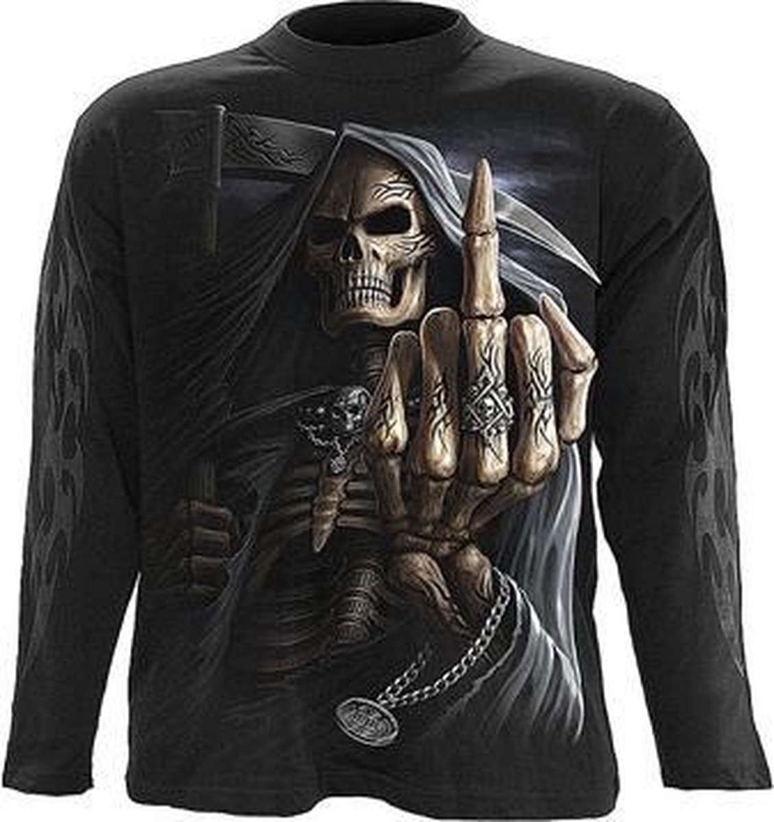 Bone Finger, gothic fantasy metal skelet mannen shirt met lange mouwen zwart - L - Spiral