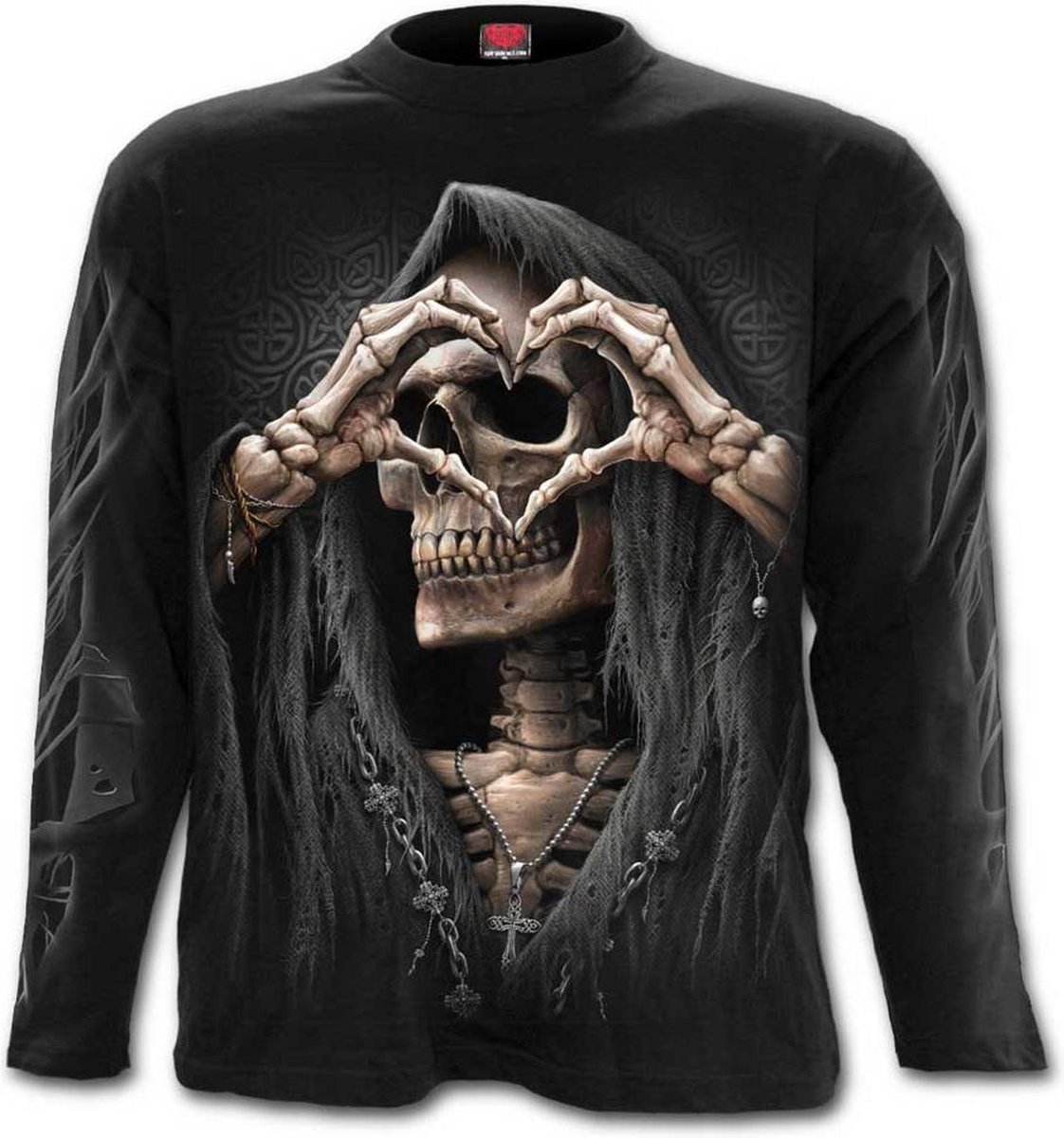 Dark Love, gothic metal fantasy skeletten heren shirt met lange mouwen zwart - M - Spiral