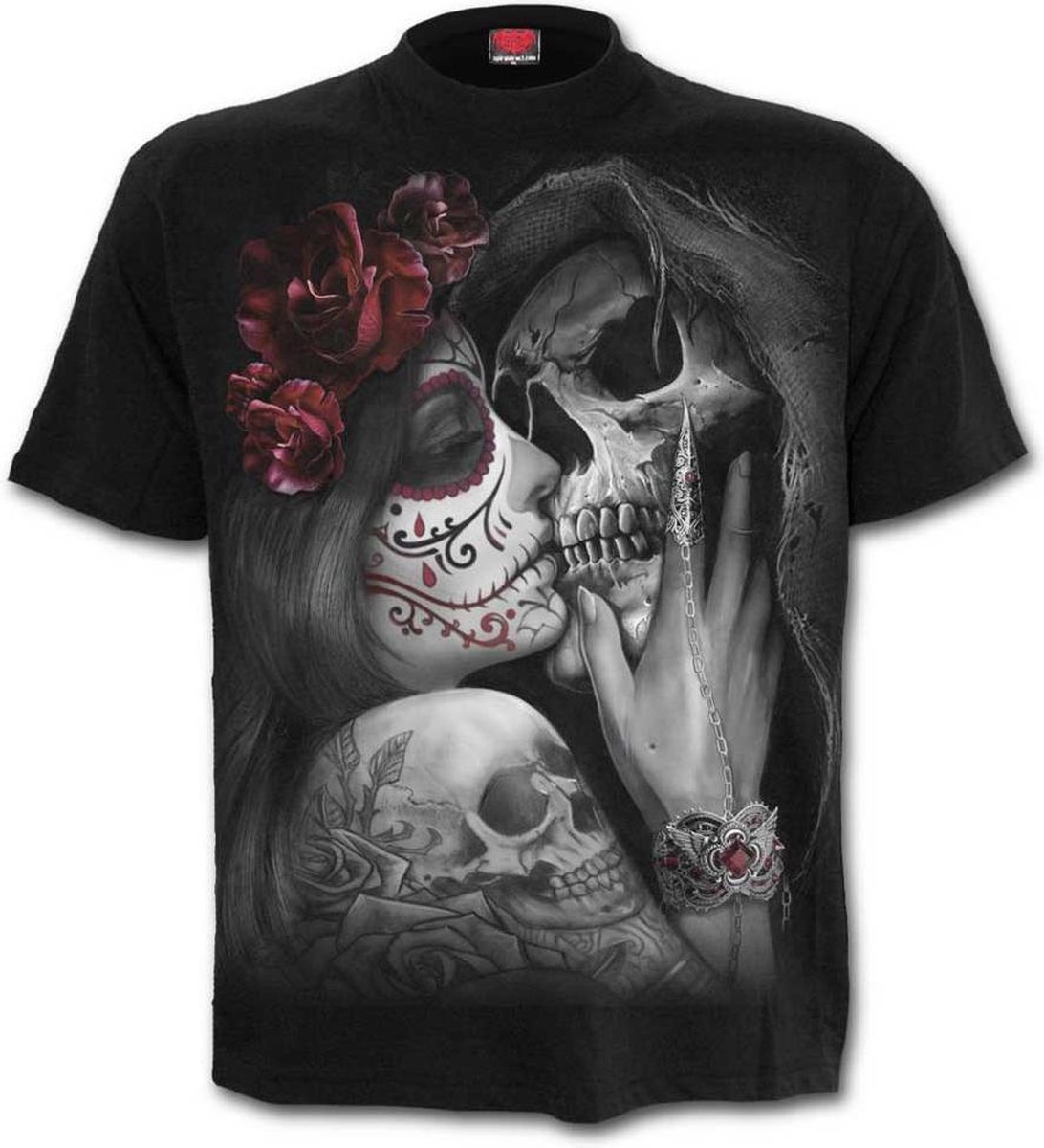 Dead Kiss, gothic metal fantasy heren unisex T-shirt zwart - L - Spiral