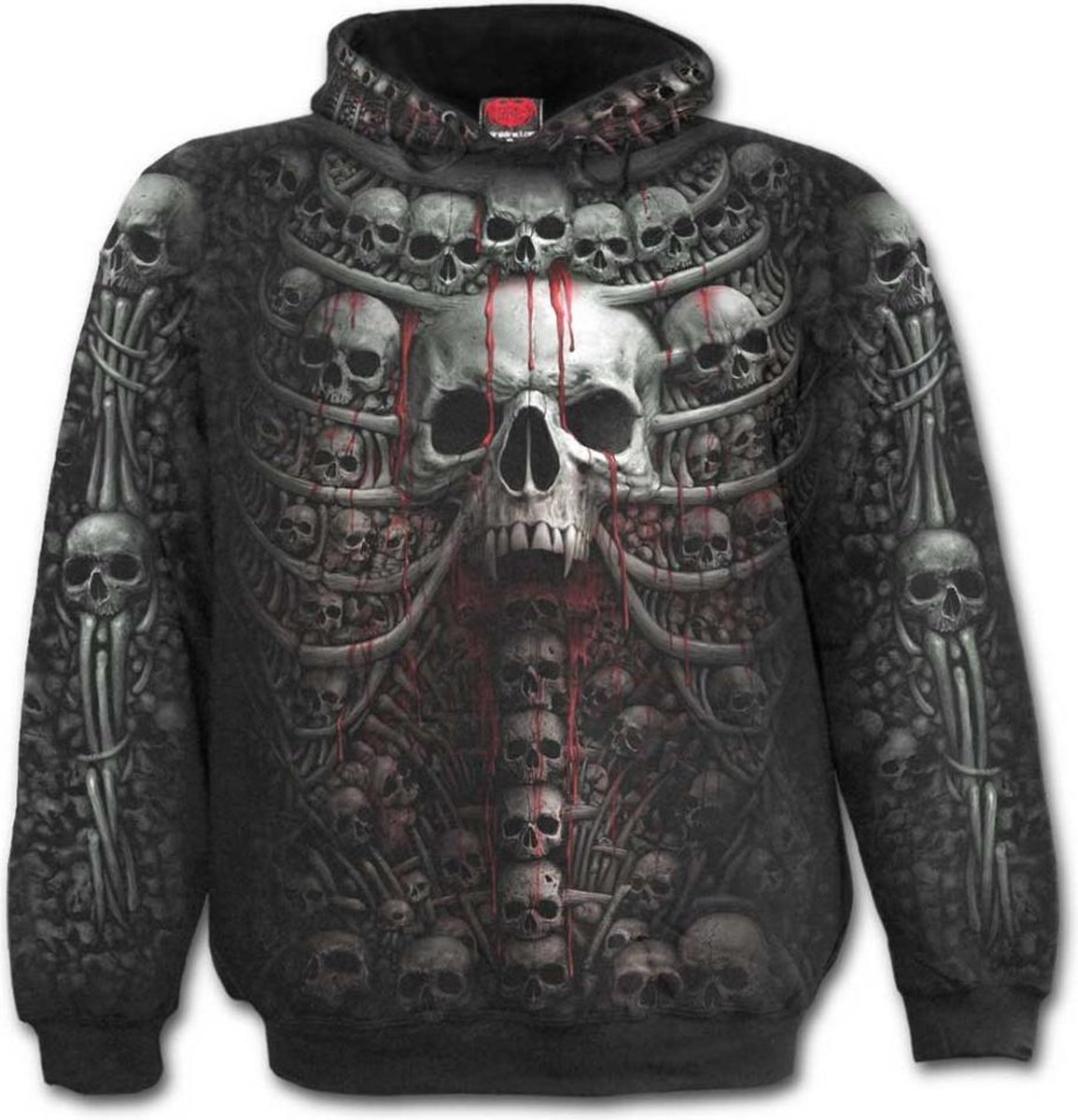 Death Ribs, gothic metal fantasy heren hoody trui met capuchon en all over schedel print zwart - L - Spiral