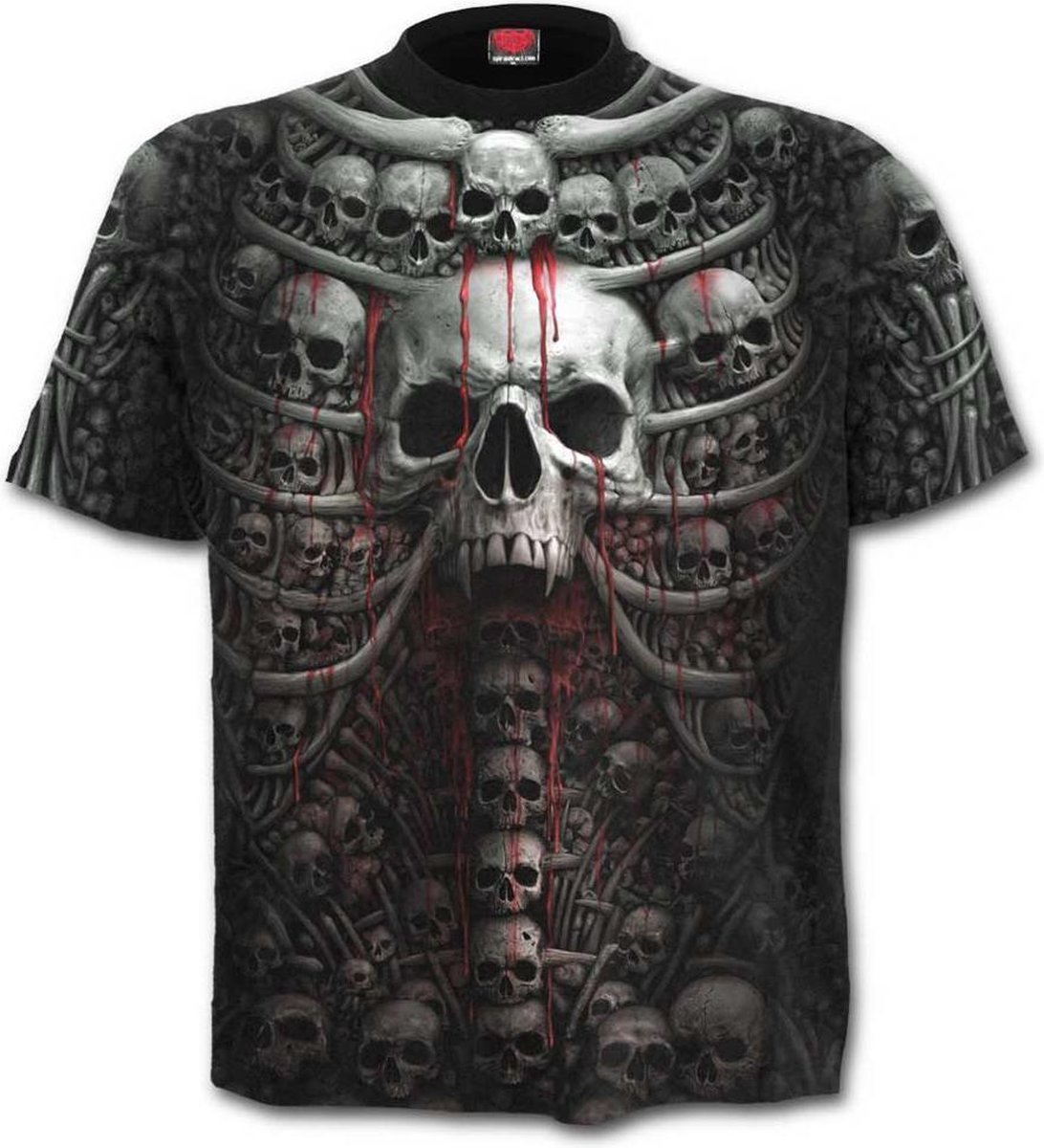 Death Ribs, gothic metal fantasy skelet allover unisex T-shirt zwart - S - Spiral