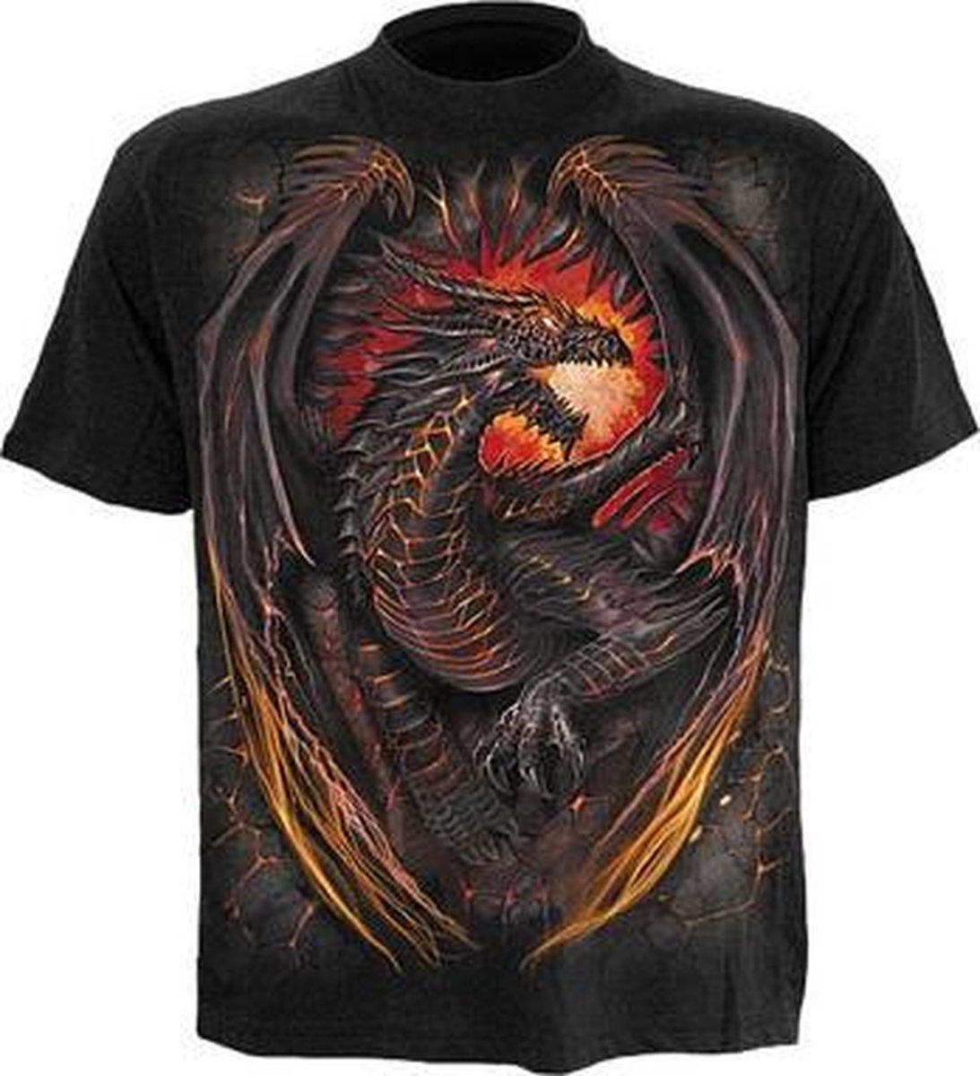 Dragon Furnace, gothic fantasy metal draken mannen T-shirt zwart - L - Spiral