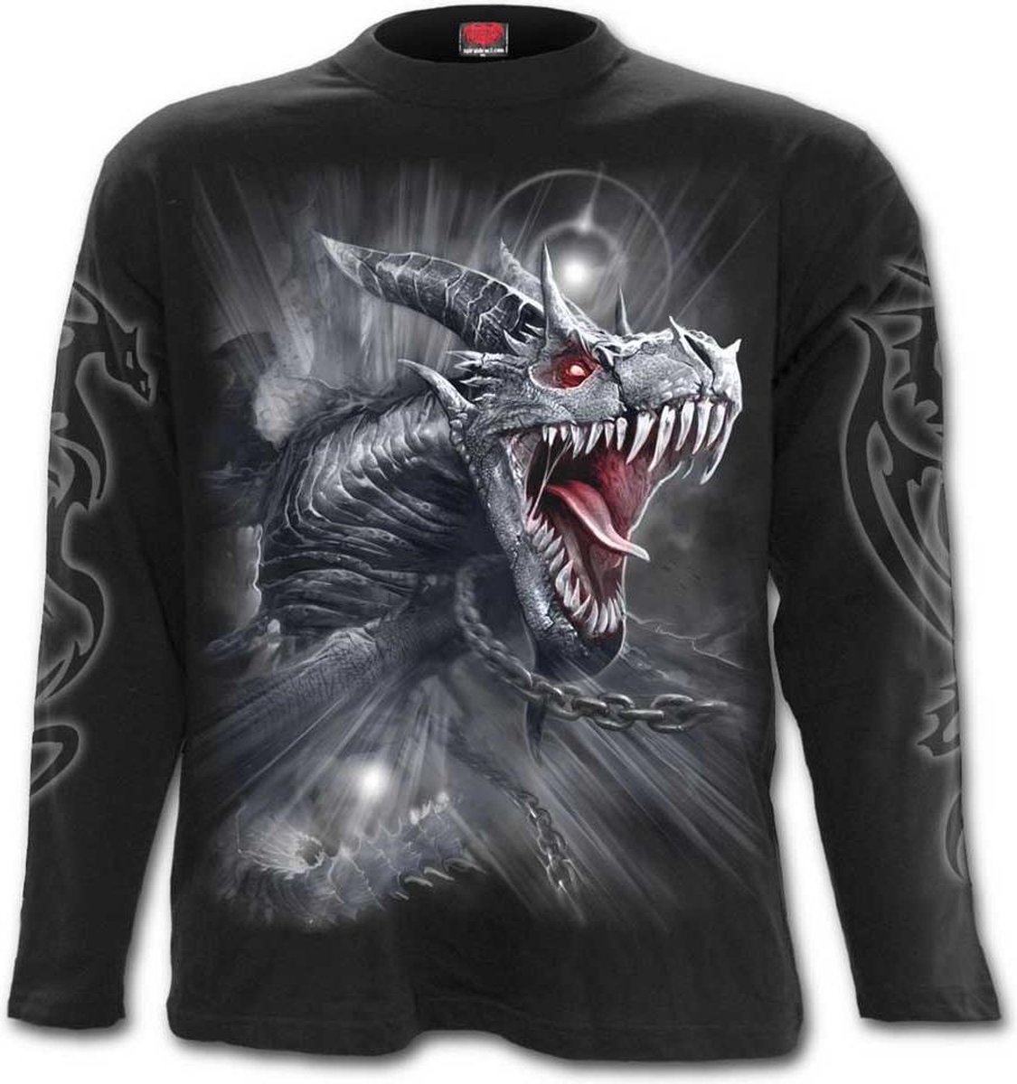 Dragons Cry, gothic metal fantasy draken heren shirt met lange mouwen zwart - L - Spiral