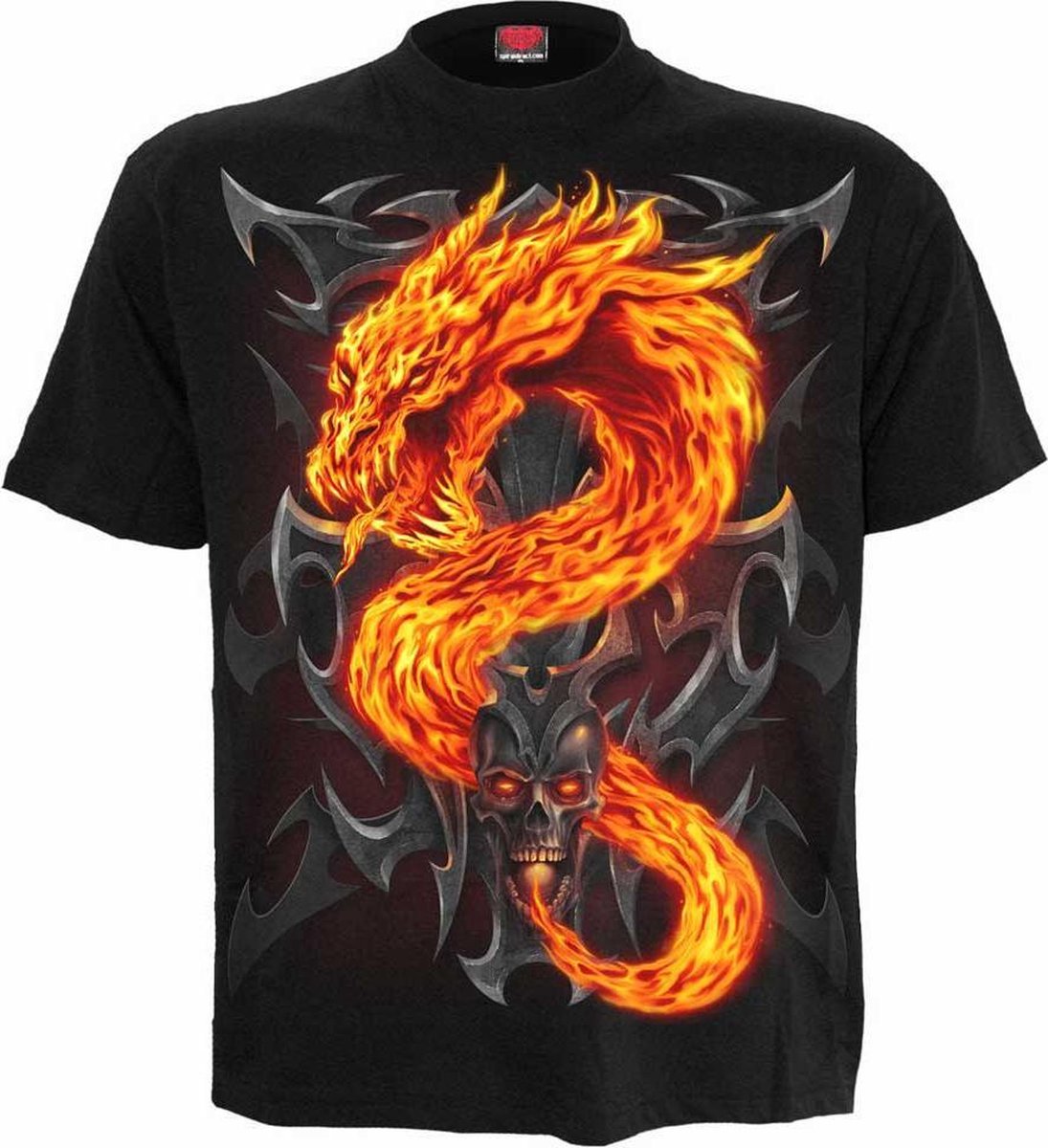 Fire Dragon, gothic fantasy metal schedel draak T-shirt zwart - L - Spiral