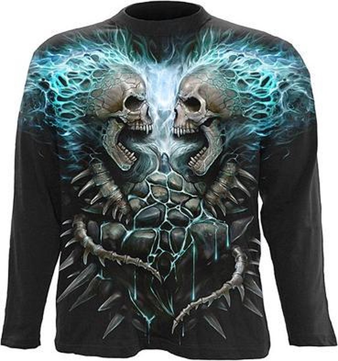 Flaming Spine, gothic fantasy metal schedel mannen shirt met lange mouwen zwart - M - spiral