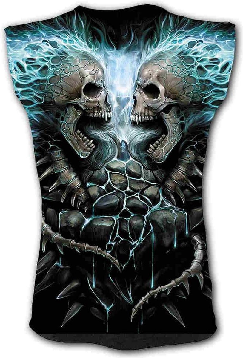 Flaming Spine, gothic fantasy metal schedels mouwloos shirt zwart - M - Spiral