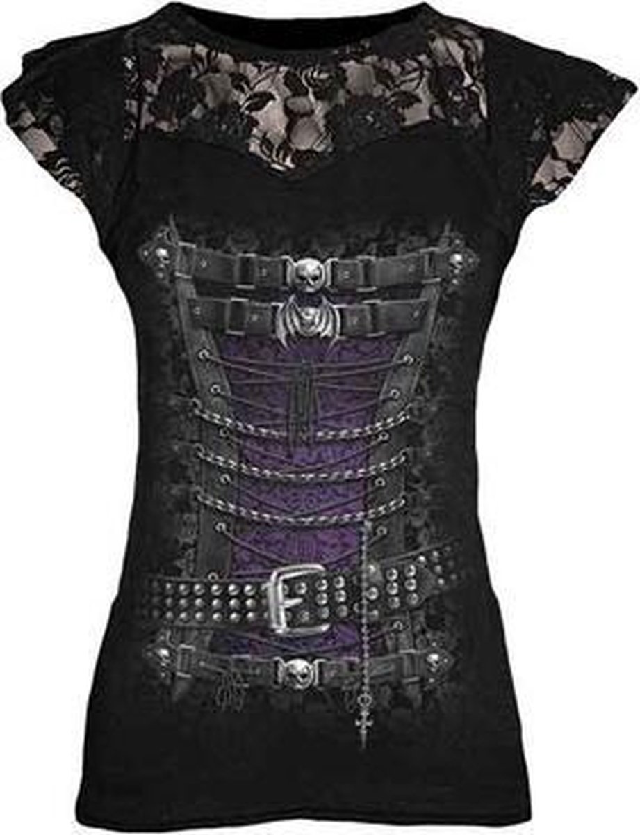 Gothic fantasy metal schedel kant korset top zwart - S - Spiral