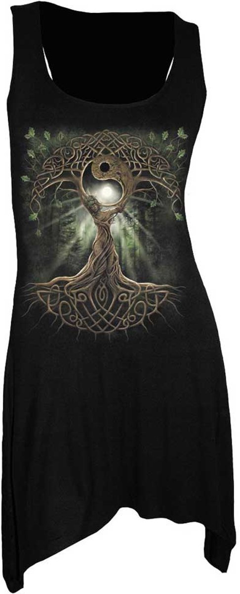 Oak Queen, gothic metal fantasy boom godin korte jurk zwart - XXL - Spiral