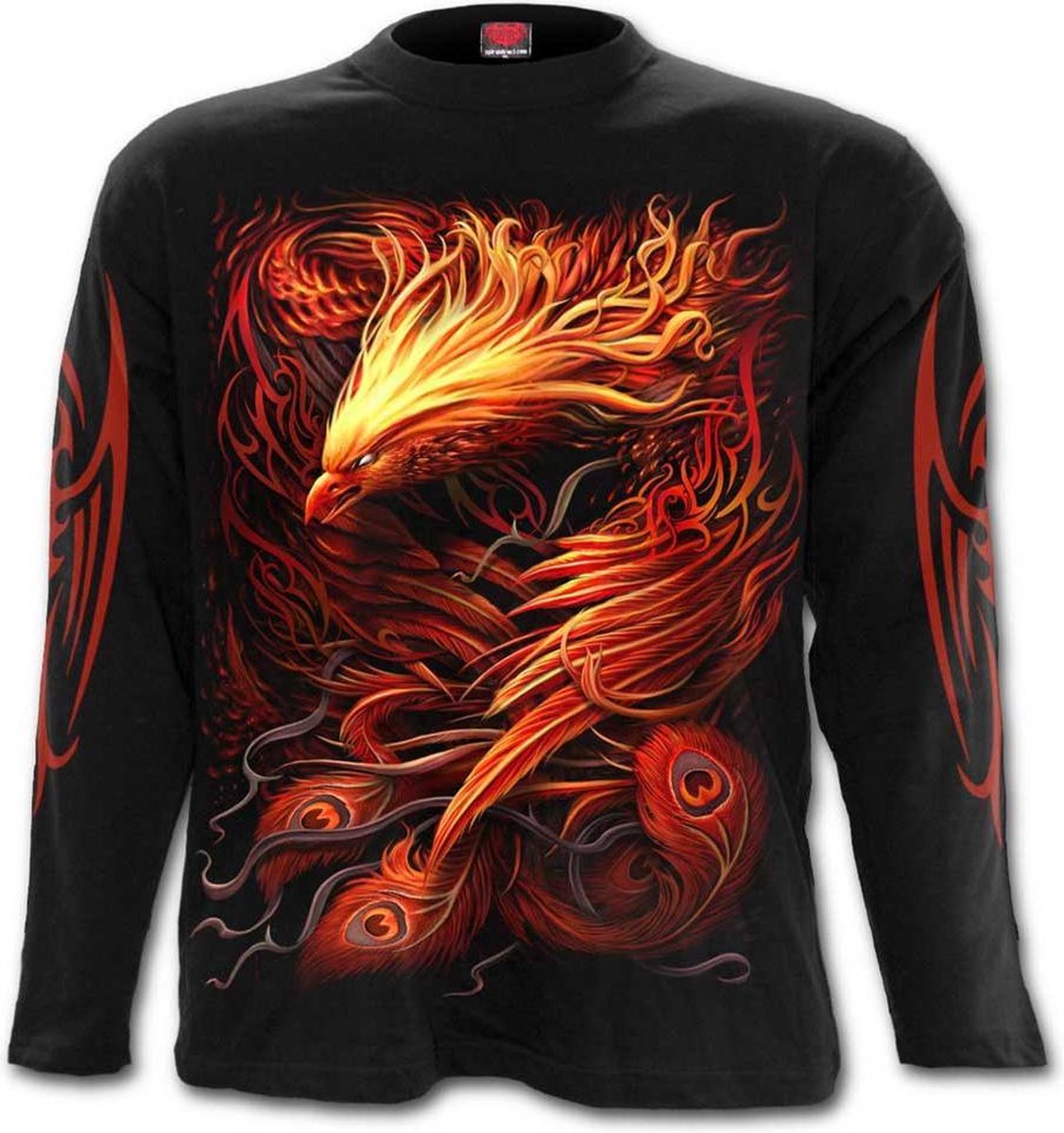 Phoenix Arisen, gothic metal fantasy heren shirt met lange mouwen zwart - M - Spiral