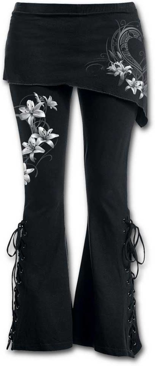 Pure Of Heart, gothic metal fantasy dames legging met wijde pijpen en rokje zwart - M - Spiral