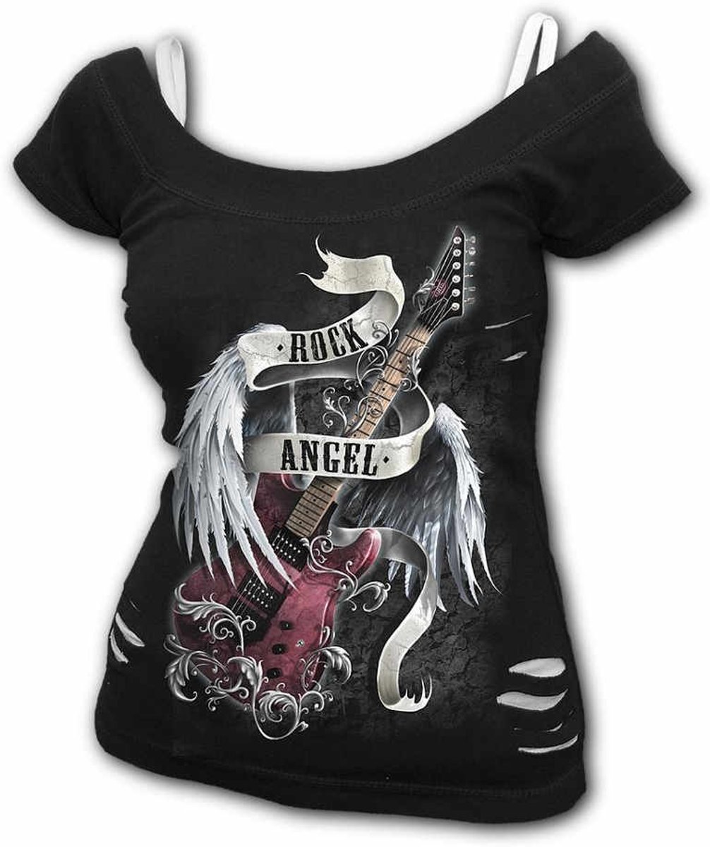 Rock Angel, gothic metal top zwart/wit - L - Spiral