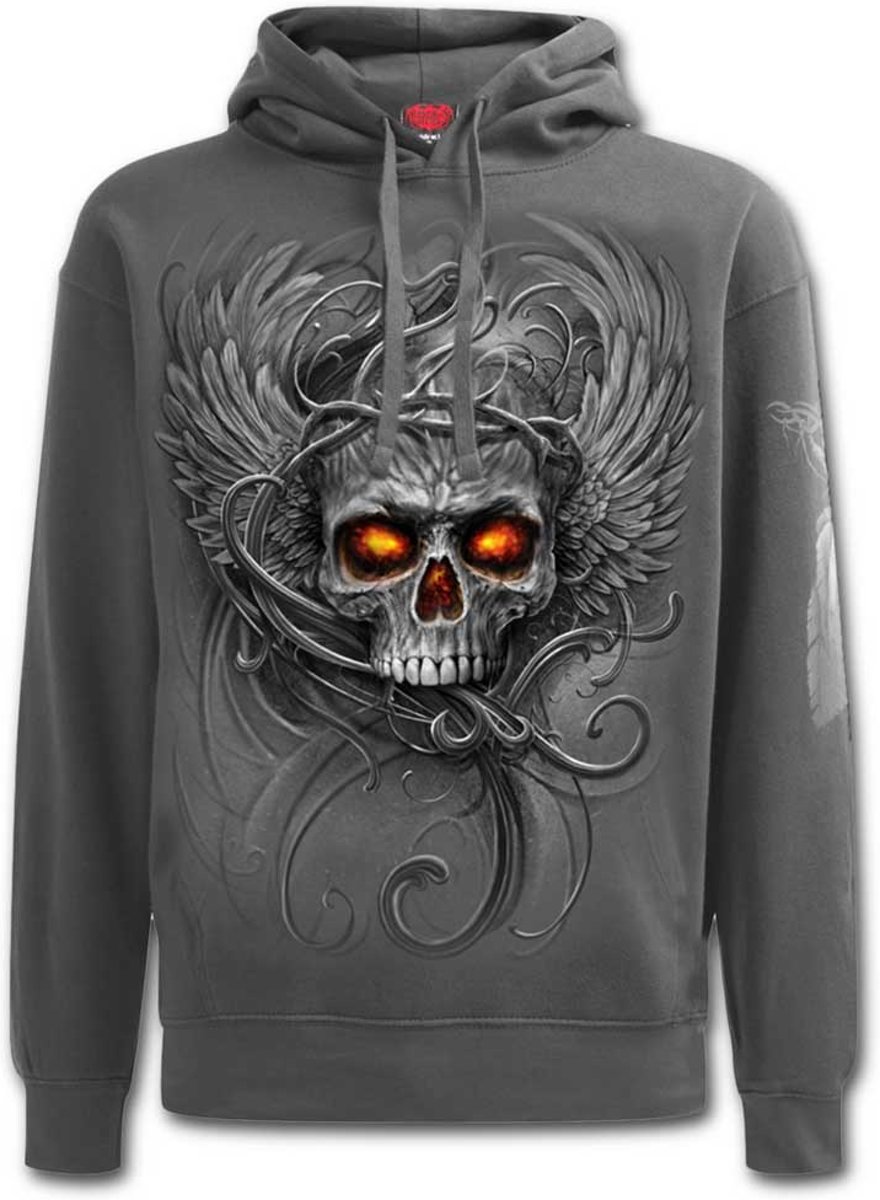 Roots Of Hell, gothic metal fantasy heren hoody trui met capuchon grijs - M - Spiral