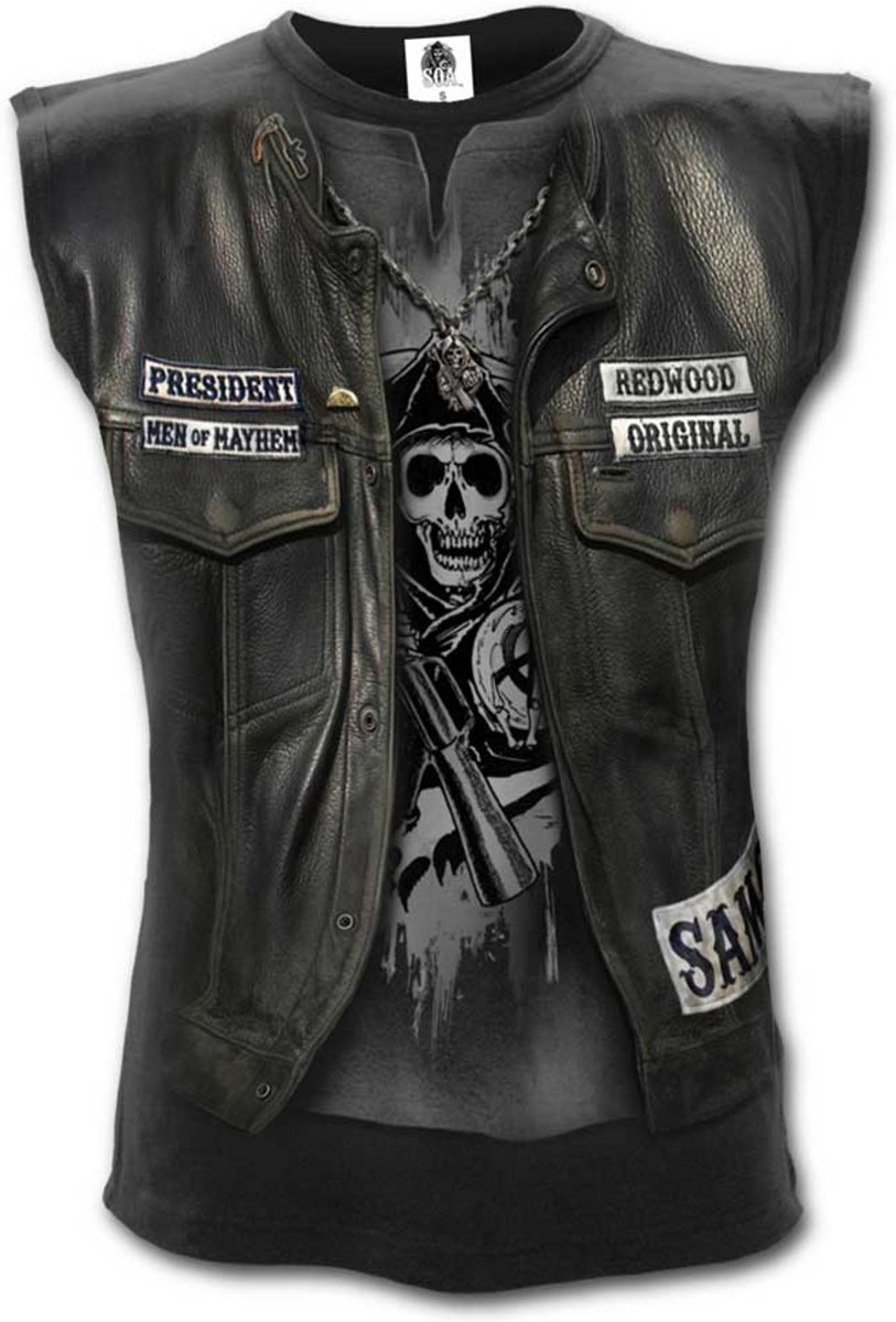 Sons Of Anarchy - Jax Wrap, gothic metal fantasy all over print heren mouwloos shirt zwart - M - Spiral