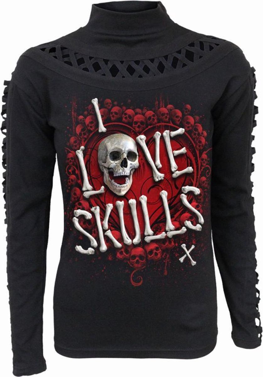 Spiral Direct Longsleeve top -XL- LOVE SKULLS Zwart