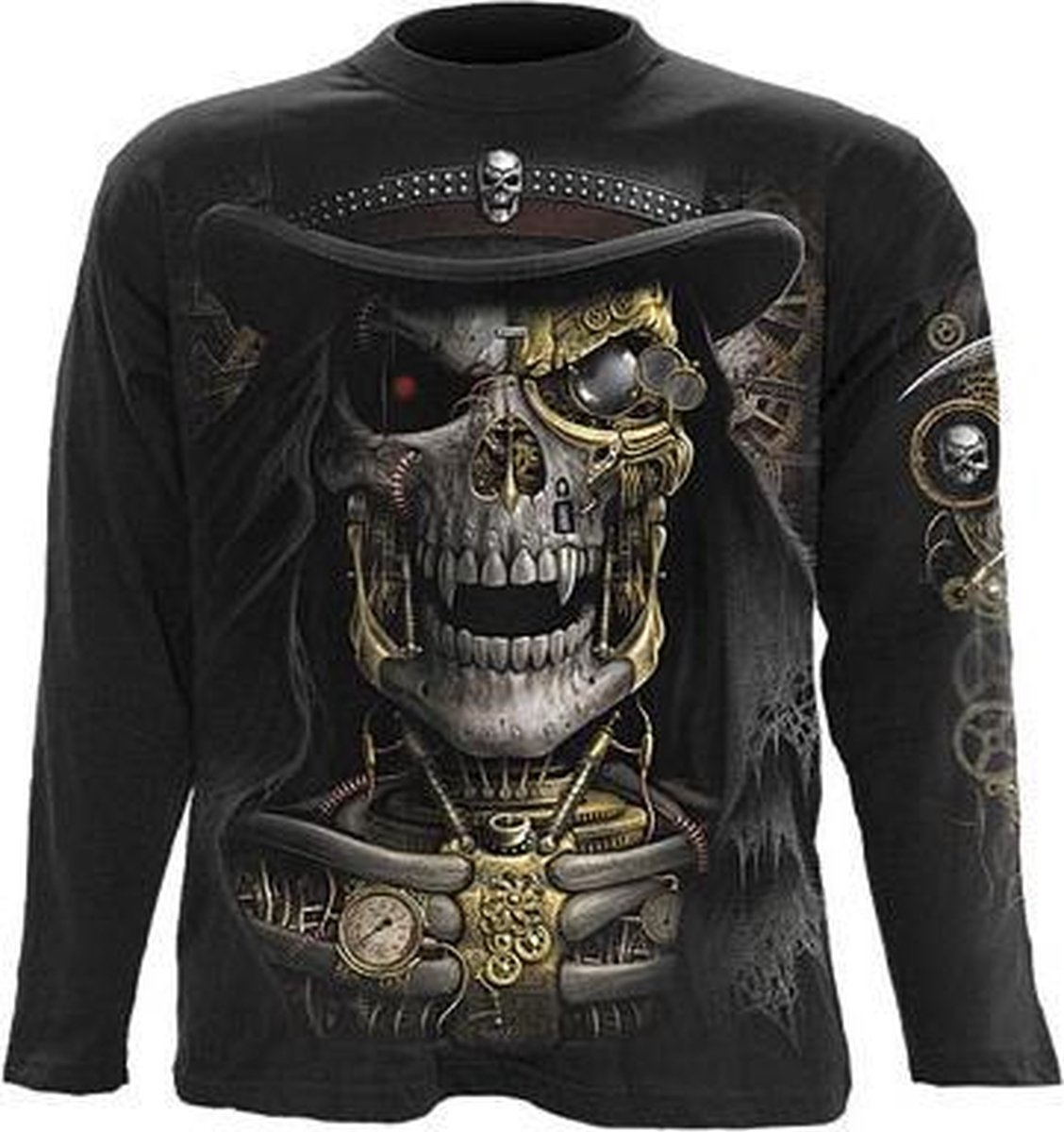 Steam Punk Reaper, gothic fantasy metal schedel mannen shirt met lange mouwen zwart - L - Spiral