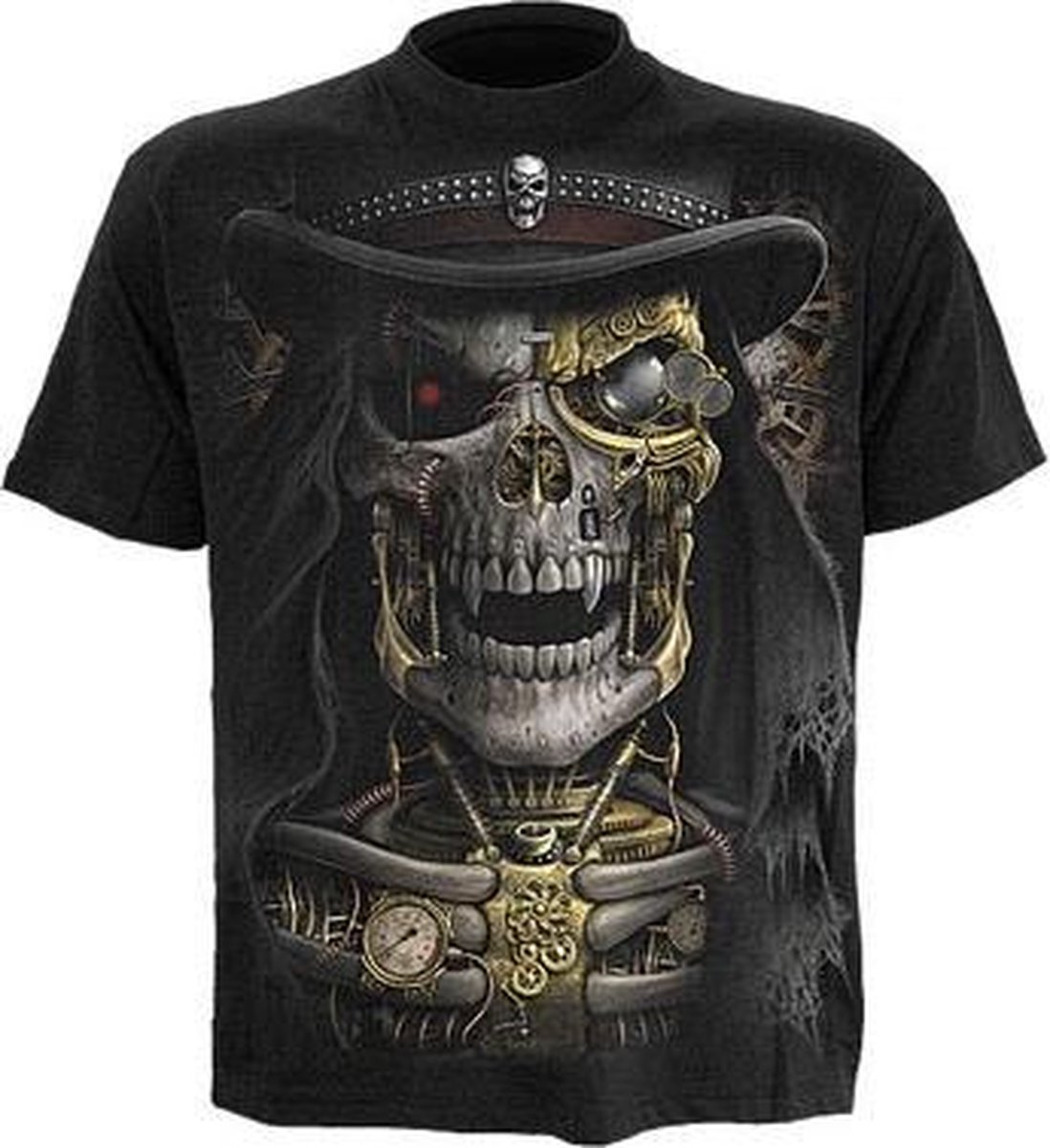 Steam Punk Reaper, gothic fantasy metal skelet mannen T-shirt zwart - L - Spiral