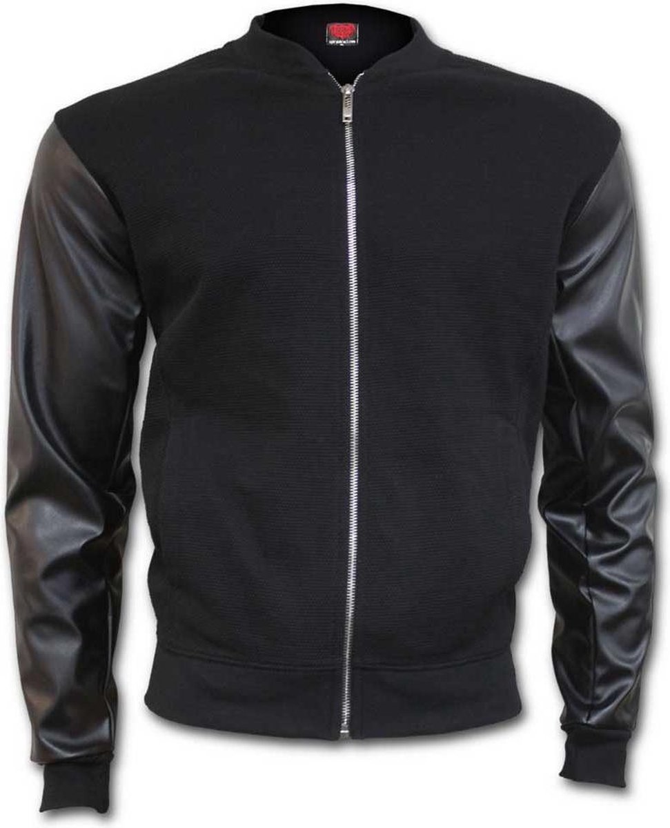 Urban Fashion, basic heren bomber jas met nep leren mouwen zwart - L - Spiral