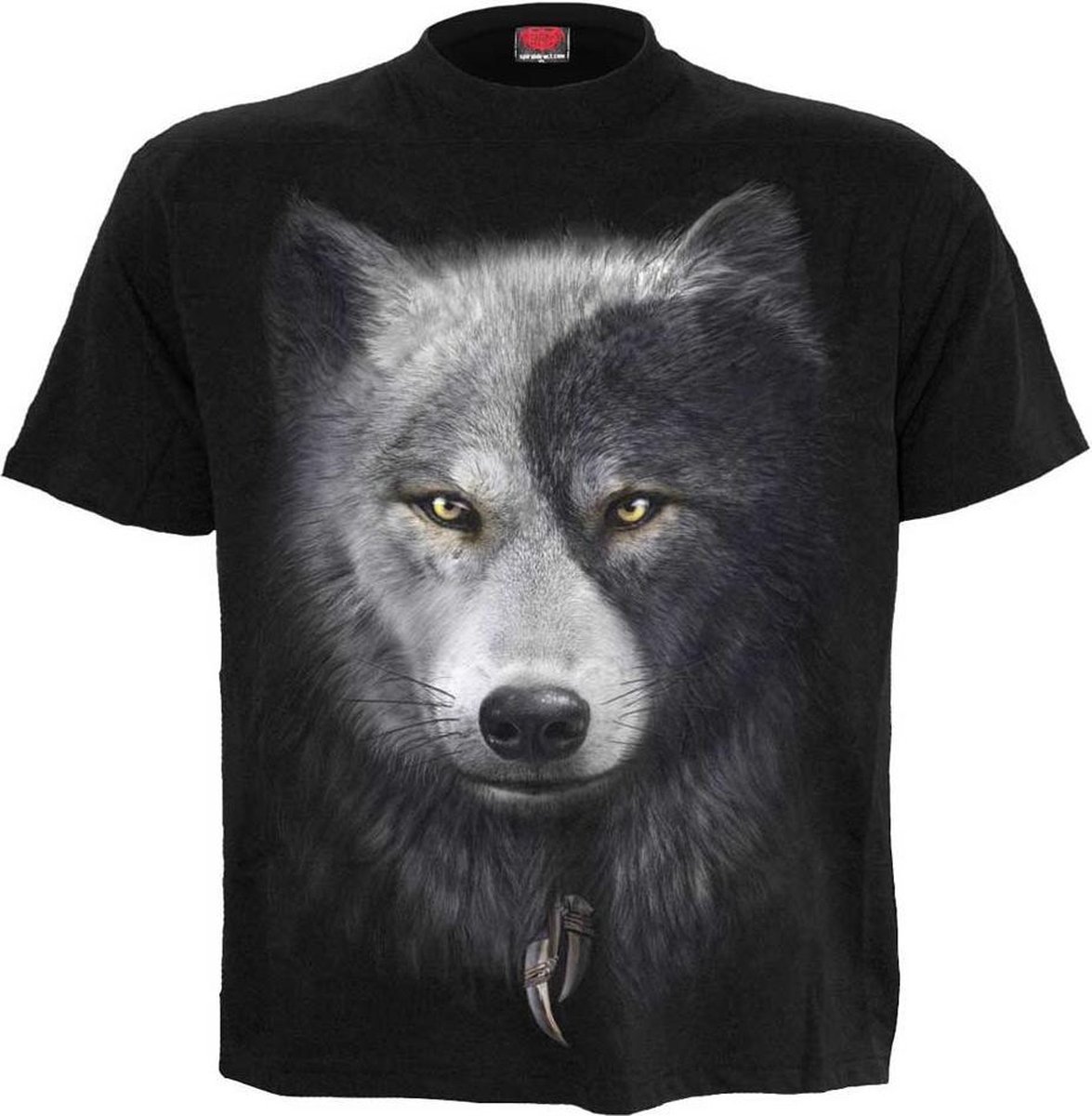 Wolf Chi, gothic fantasy metal wolven yin yang heren unisex T-shirt zwart - L - Spiral