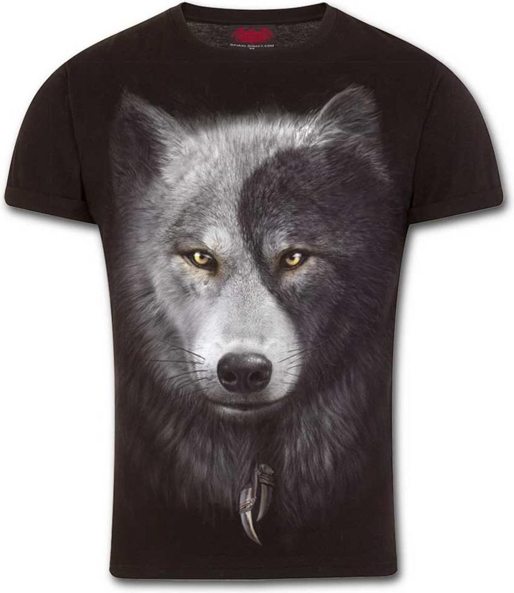 Wolf Chi, gothic metal fantasy heren T-shirt met omgevouwen mouwen zwart - S - Spiral