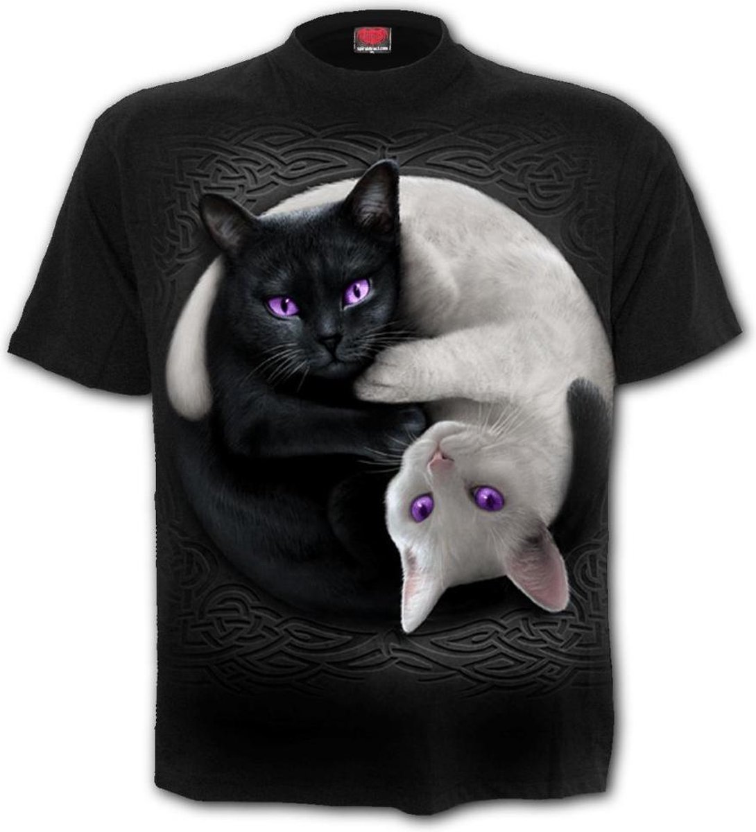 Spiral Direct Unisex Tshirt -S- YIN YANG CATS Zwart