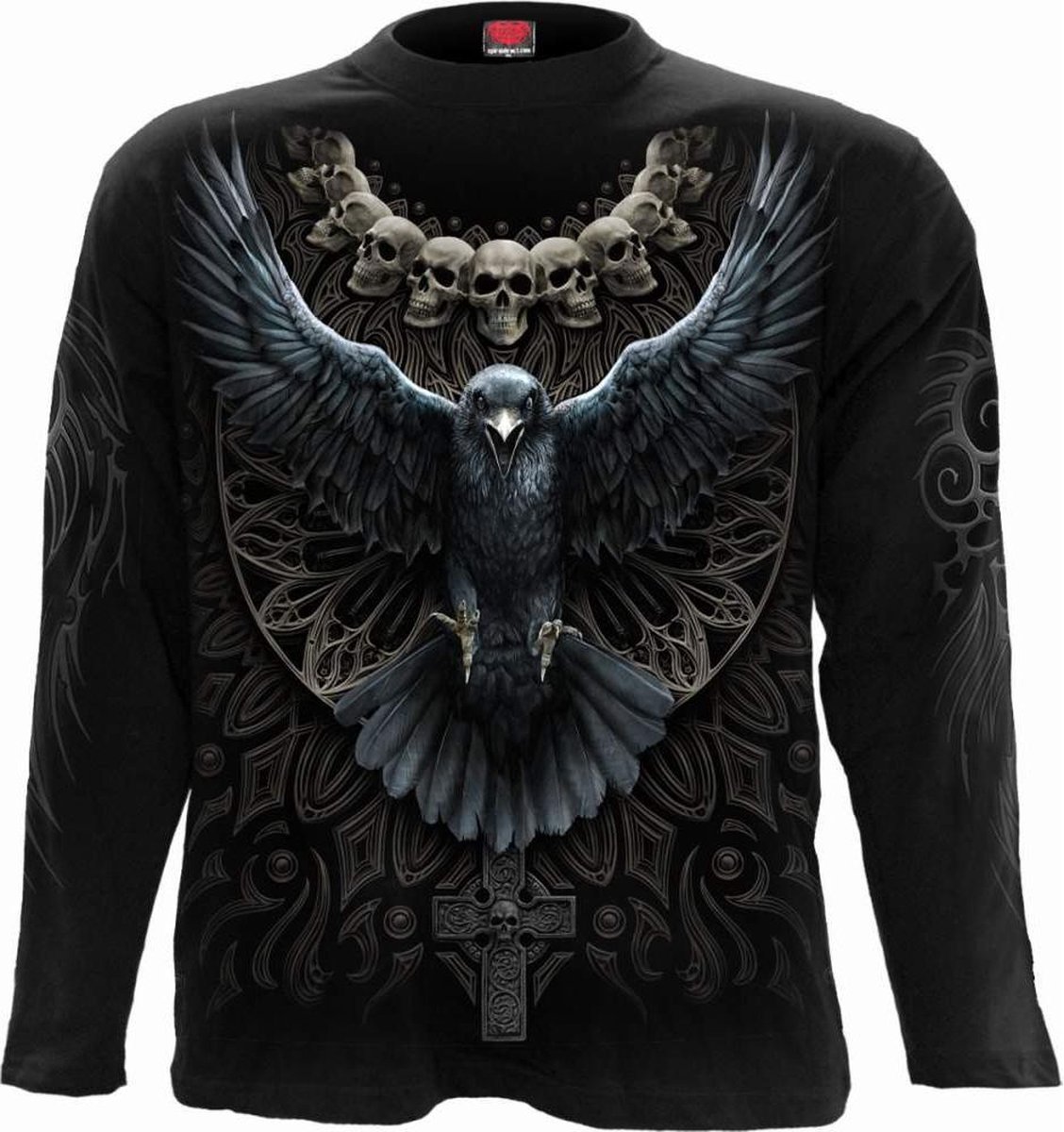 Spiral Longsleeve shirt -XL- RAVEN SKULL Zwart