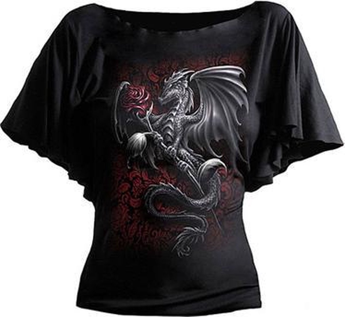 Spiral Top -S- DRAGON ROSE Zwart