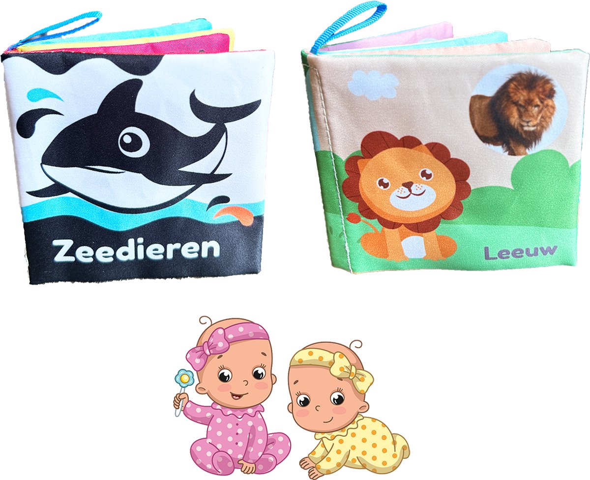  ® - 2 zachte knisperboekjes baby - Zeedieren + Landdieren - Buggyboekje voor de kleine handjes - Boekjes eerste jaar - Baby speelgoed - Jongen / Meisje - 0 jaar / 6 maanden / 1 jaar - Kleine cadeautjes - Eerste woordjes dieren