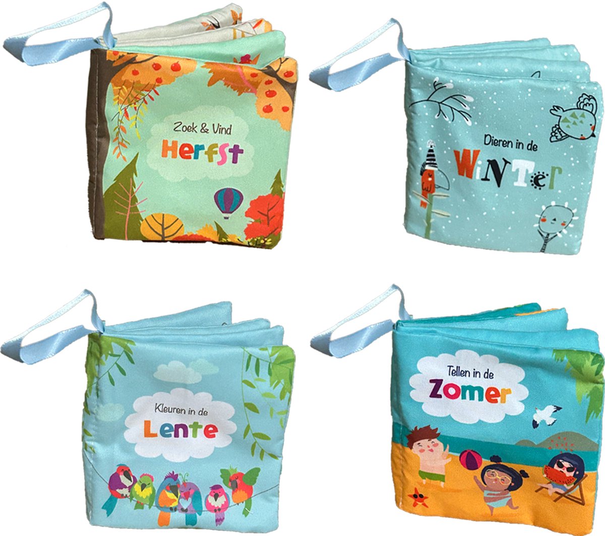  ® - 4 zachte knisperboekjes in seizoenen - Dieren, kleuren, tellen en zoeken - Buggyboekje voor de kleine handjes - Eerste jaar baby speelgoed - Jongen / Meisje - 0 jaar / 6 maanden / 1 jaar - Kleine cadeautjes - Eerste woordjes