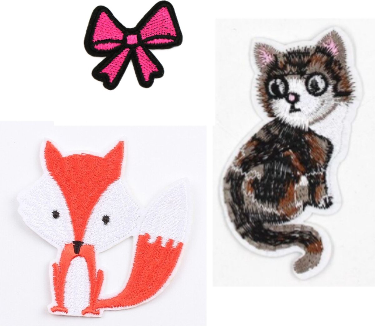 Patches set dieren - strijk embleem poes - strijk embleem vos - patch poes - patch vos