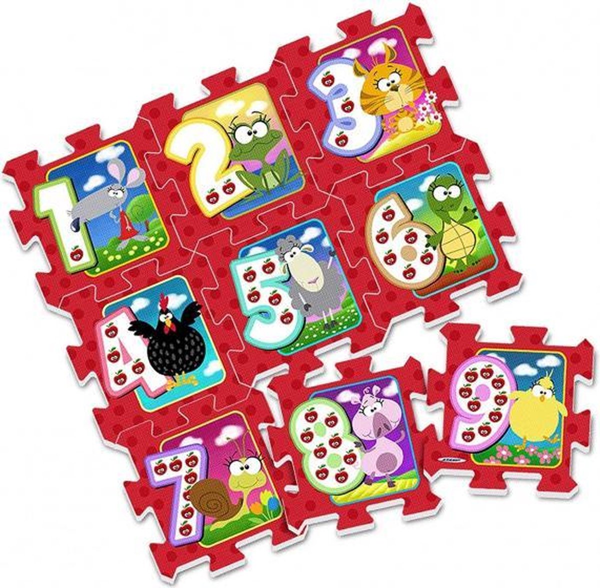 vloerpuzzel Animals junior 88 cm rood 9-delig