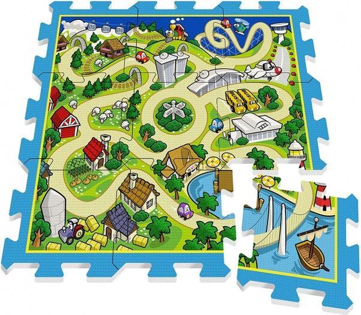 vloerpuzzel Track junior groen/blauw 9-delig