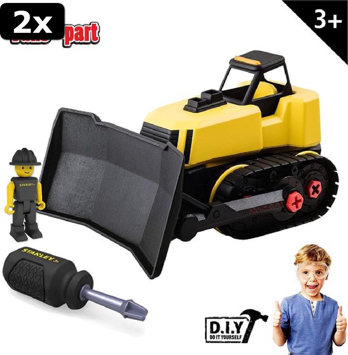 2x Stanley Jr. Demonteerbare Bulldozer met Plastics Schroevendraaier - 3 jaar